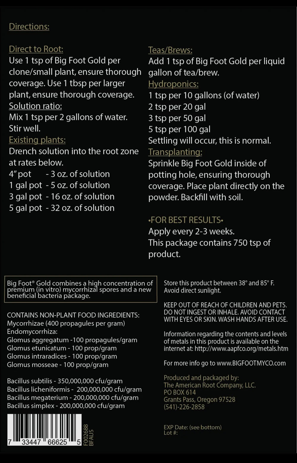 Beneficial Bacteria + Mycorrhizae Gold directions