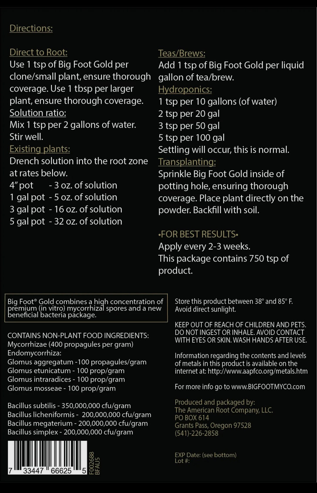 Beneficial Bacteria + Mycorrhizae Gold directions
